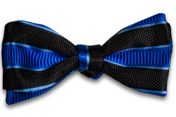 Belpasso - Black and Blue Striped Mogador Silk Self Tie Bow Tie