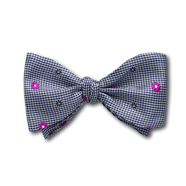 Carlo Franco Black And White Houndstooth With Hot Pink Floral Neat Bow