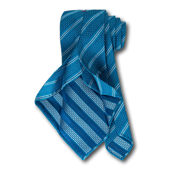 Carlo Franco Double Stripe W/ Dots - Teal W Navy And White Unlined Seven Fold Tie
