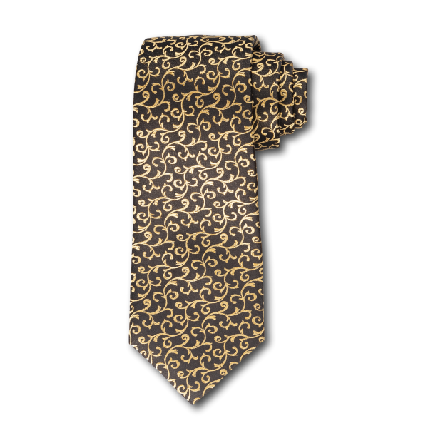 Como - Black Satin Field with Gold Swirls
