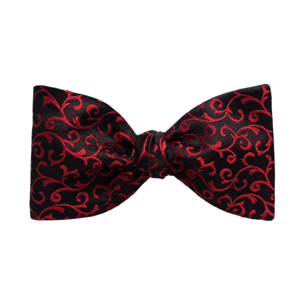 Carlo Franco Black Satin Field with Red Swirls Bow