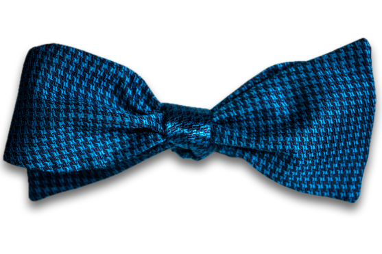 Cosimo - Teal and Navy Blue Silk Self Tie Bow Tie Woven in a Small Houndstooth Pattern