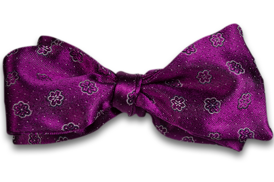 Favara - Magenta Pink Satin Silk Self Tie Bow Tie with White Floral Neat Pattern