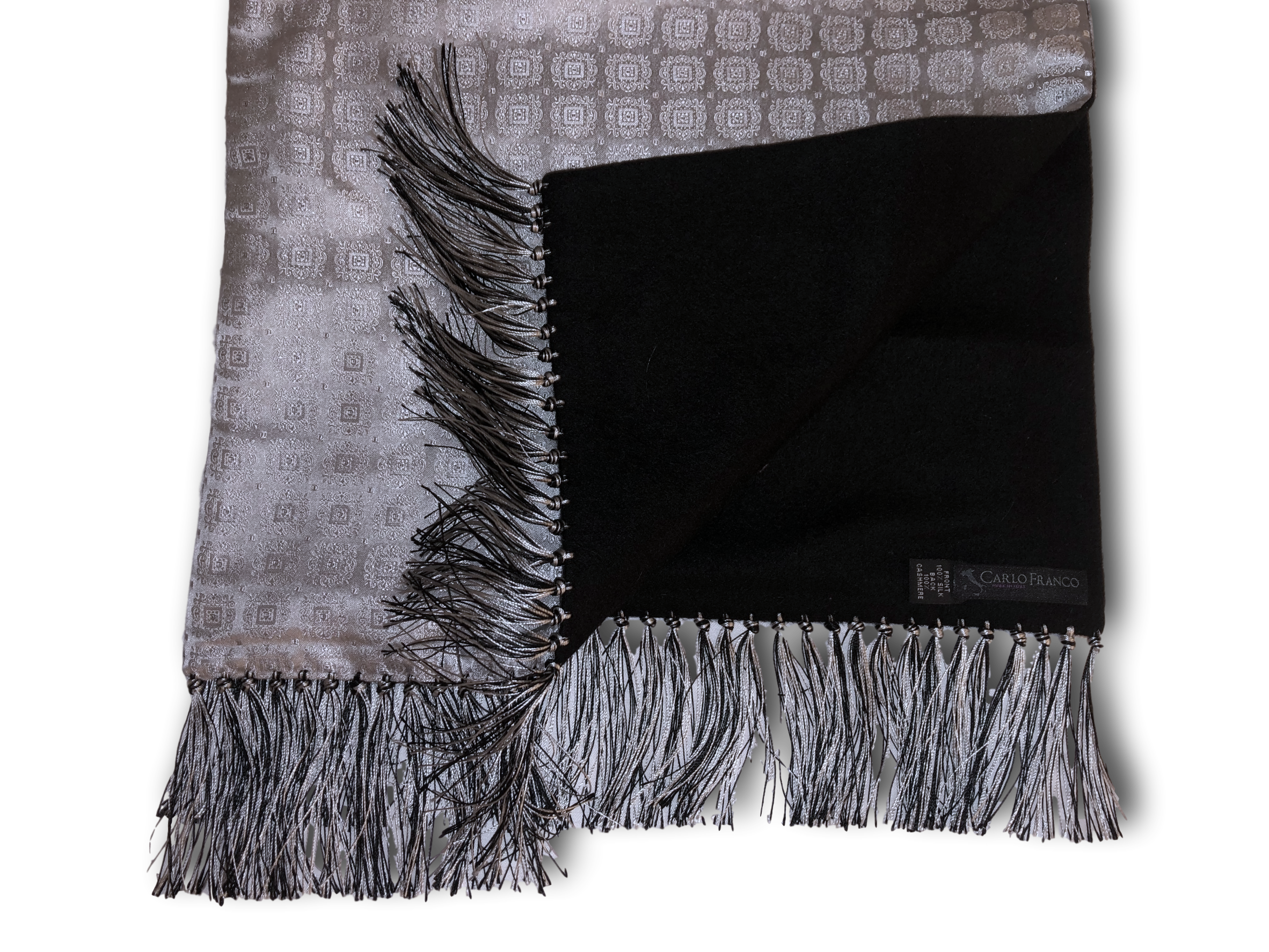 Silk-lined Cashmere Scarf - Silver Medallions with Black