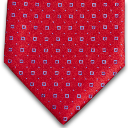 Licata - Red Satin Silk with Light Blue Neat Pattern