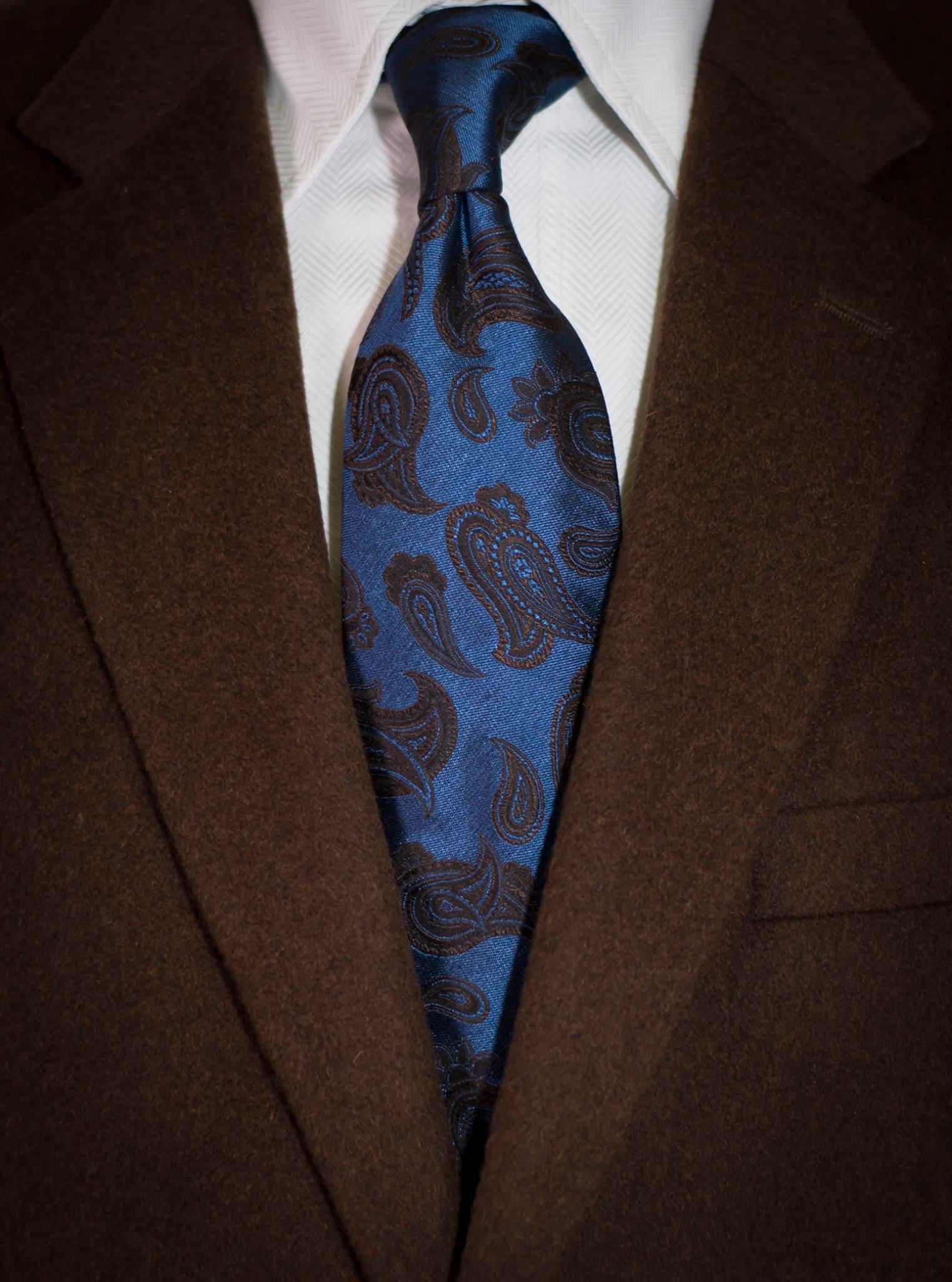 Nicolosi - Blue and Brown Woven Paisley Silk Bow Tie
