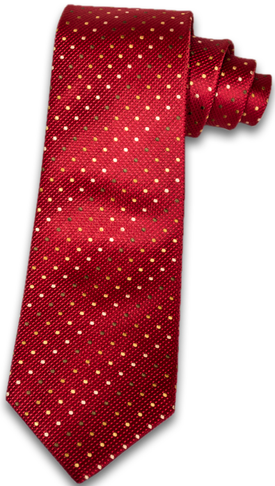 Adrano - Red woven silk with Gold Olive, and Bronze dots