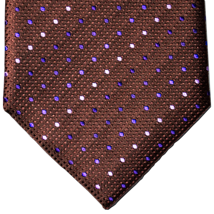 Adrano - Chocolate Brown Silk with Purple and Pink dots