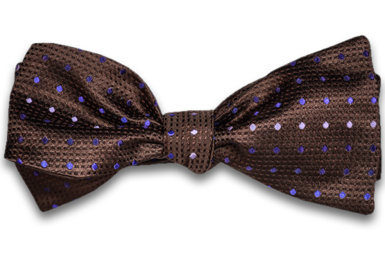 Adrano - Chocolate Brown Silk Bow Tie with Purple and Pink dots