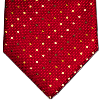 Adrano - Red woven silk with Gold Olive, and Bronze dots