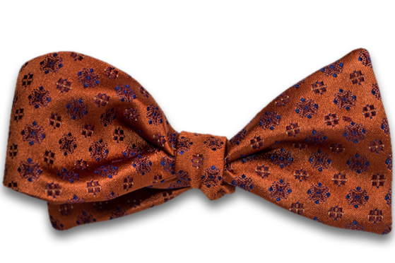 Augusta - Copper Orange Satin Silk Bow Tie with neat pattern star-burst