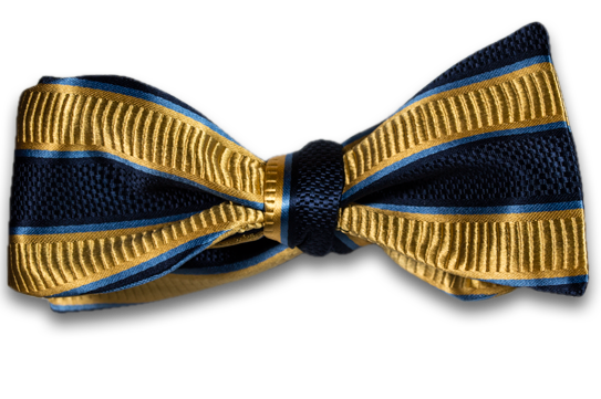 Belpasso - Navy Blue and Gold Striped Mogador Silk Self Tie Bow Tie