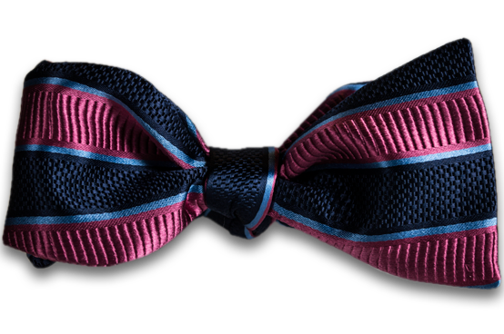 Belpasso - Navy Blue and Pink Striped Mogador Silk Self Tie Bow Tie