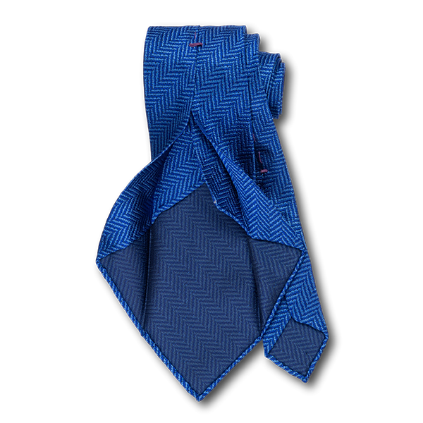 Carlo Franco Blue Woven Chevron Unlined Seven Fold Tie