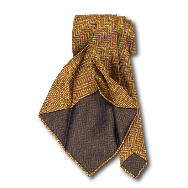 Carlo Franco Yellow And Gold Woven Chevron Unlined Seven Fold Tie