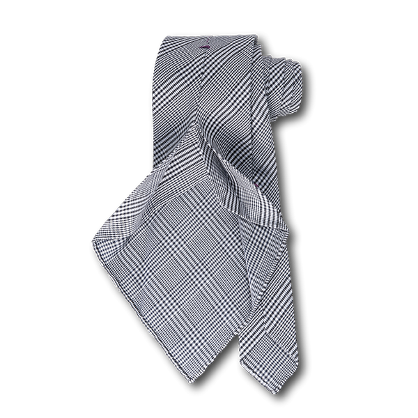 Carlo Franco Classic Black And White Woven Glen Plaid Unlined Seven Fold Tie