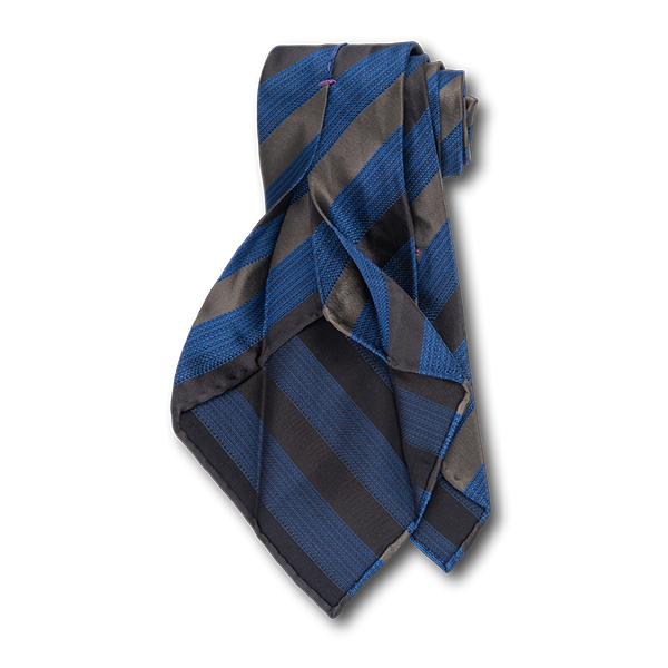 Carlo Franco Heather Blue With Black And Gray Satin Stripes Unlined Seven Fold Tie