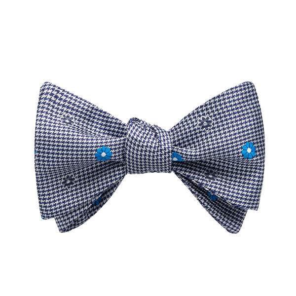 Carlo Franco Black And White Houndstooth With Bright Teal Blue Floral Neat Bow