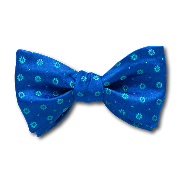 Carlo Franco Royal Blue Satin With Aqua Green Floral Neat Bow