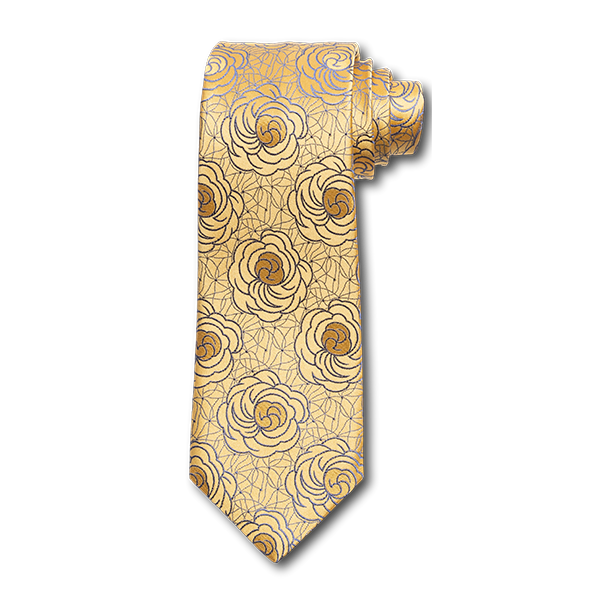 Carlo Franco Satin Floral - Yellow W Medium Blue Seven Fold Tie