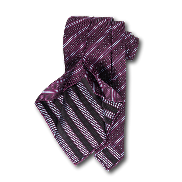 Carlo Franco Double Stripe W/ Dots - Burgundy W Light Silver Blue Unlined Seven Fold Tie