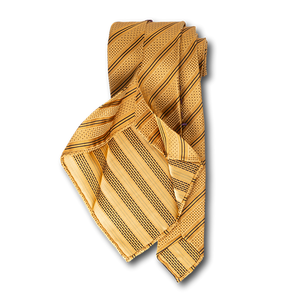 Carlo Franco Double Stripe W/ Dots - Gold W Black Unlined Seven Fold Tie