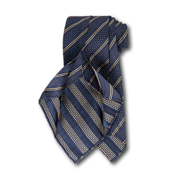 Carlo Franco Double Stripe W/ Dots - Navy W Gold Unlined Seven Fold Tie