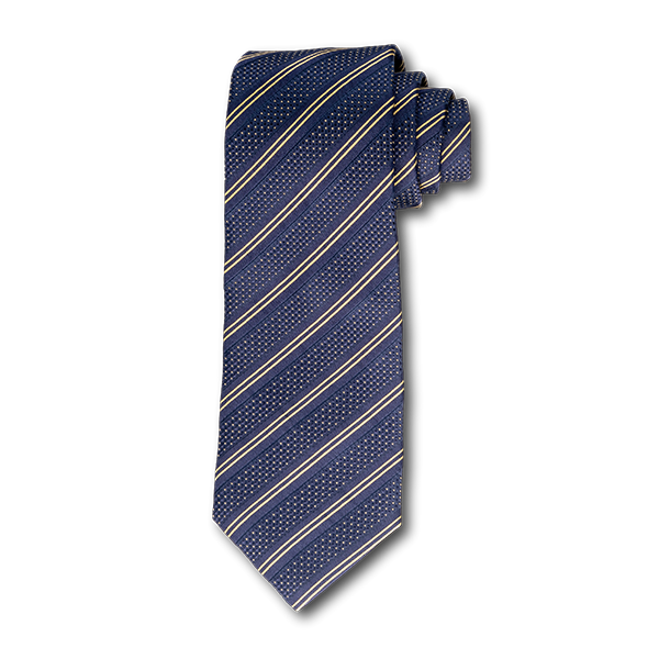 Carlo Franco Double Stripe W/ Dots - Navy W Gold Unlined Seven Fold Tie