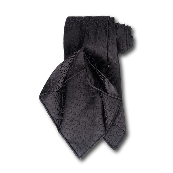 Carlo Franco Black Satin Tone on Tone Swirls Unlined Seven Fold Tie