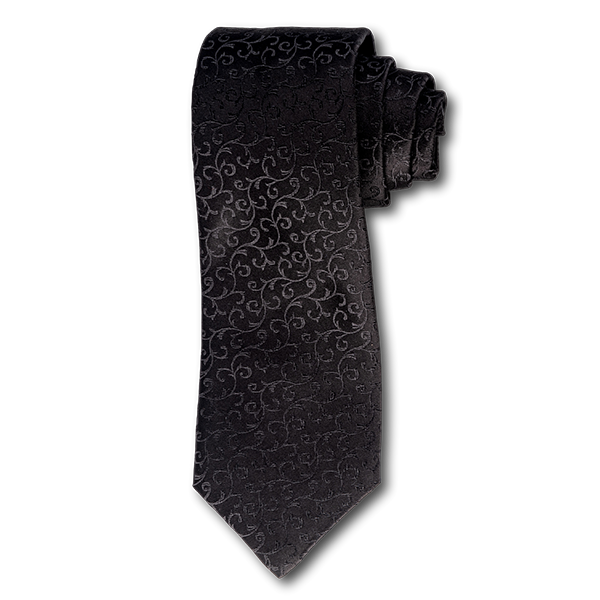 Carlo Franco Black Satin Tone on Tone Swirls Seven Fold Tie