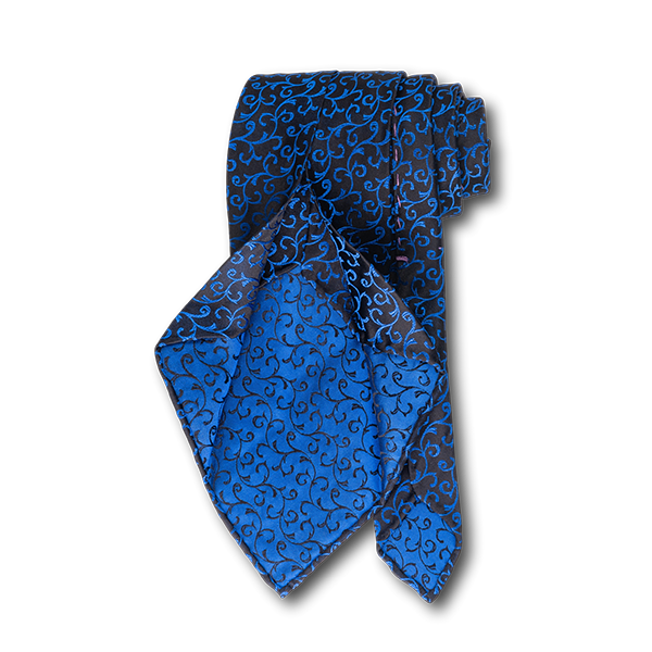 Carlo Franco Black Satin Field With Blue Swirls Unlined Seven Fold Tie