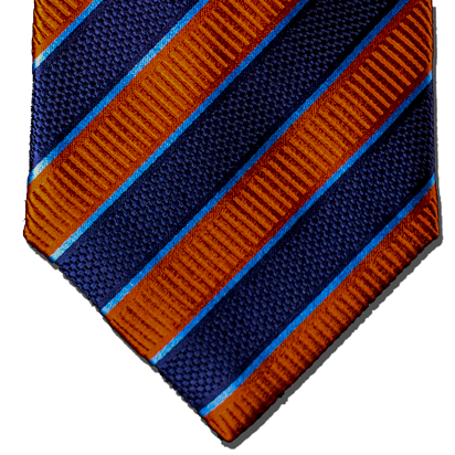 Belpasso - Navy Blue and Orange Mogador Silk Striped