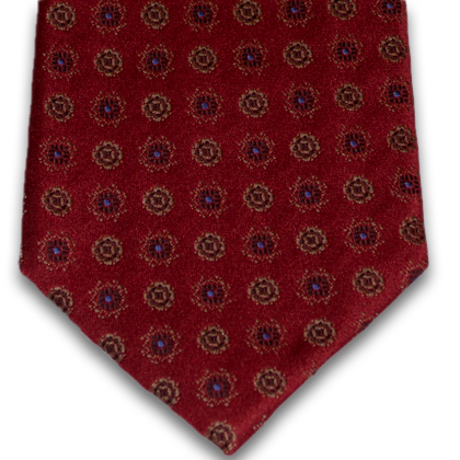 Catania - Red Satin Silk with gold and blue Floral pattern
