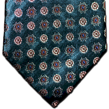 Catania - Green Satin Silk with brown tan and blue Floral pattern