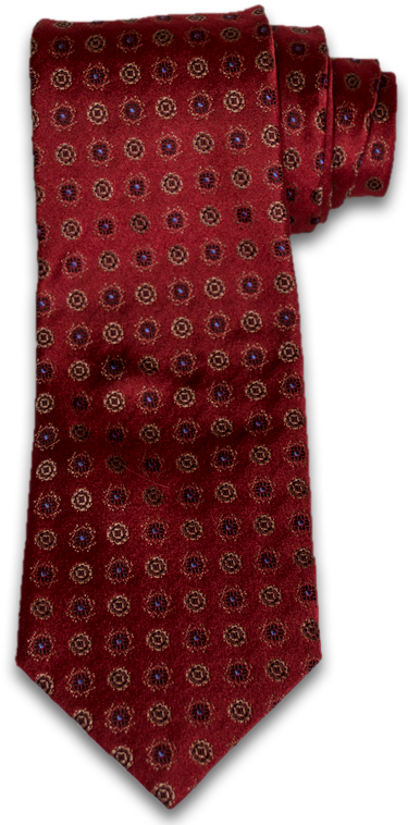 Catania - Red Satin Silk with gold and blue Floral pattern