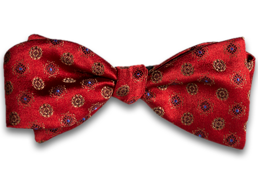 Catania - Red Woven Satin Silk Self Tie Bow Tie with Gold and Blue neat