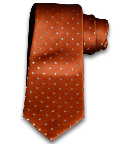 Marsala - Orange Satin Silk with Light Blue Silver Polka Dots