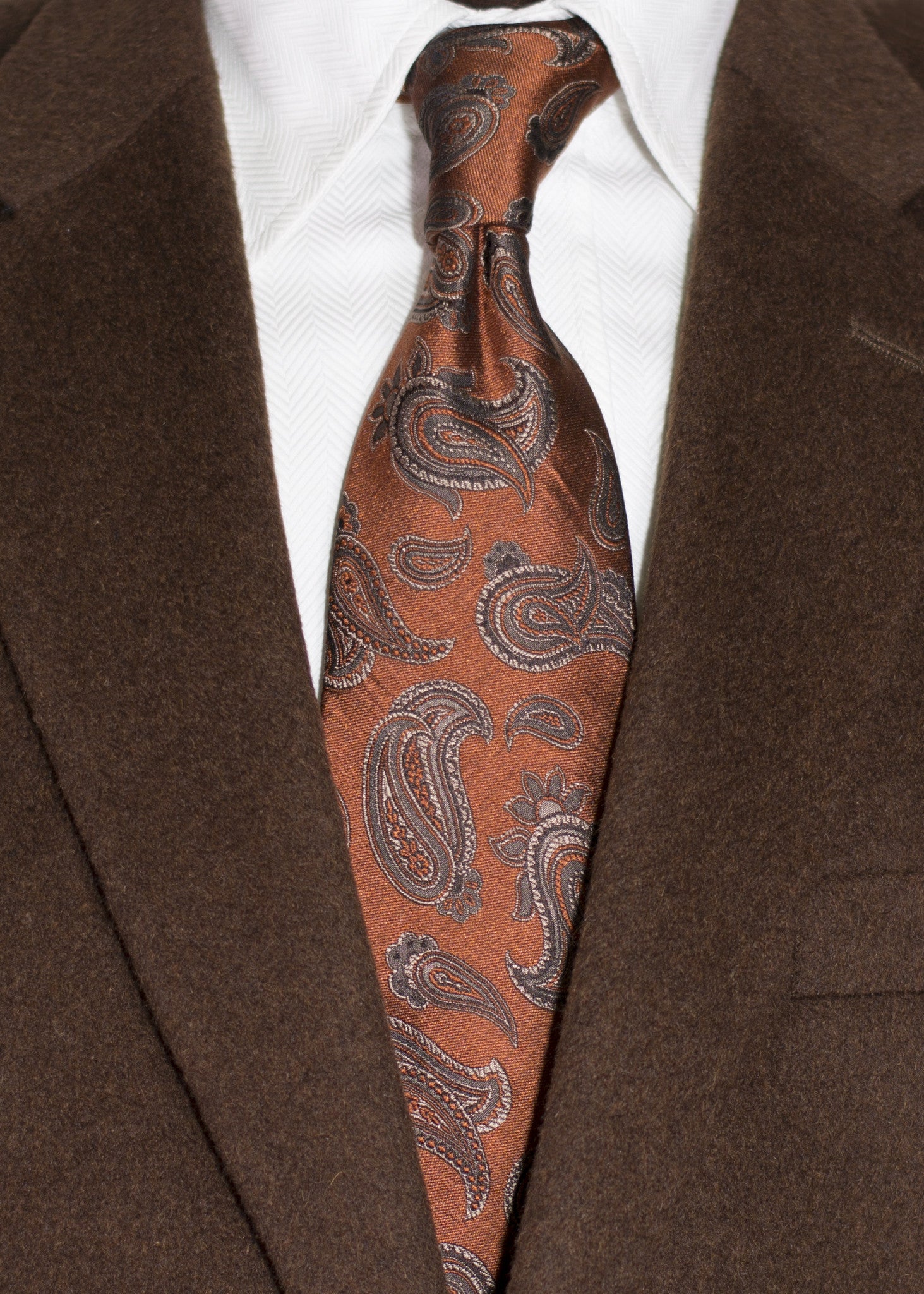 Nicolosi -Copper Rust with Taupe and Black Woven Paisley Silk Tie