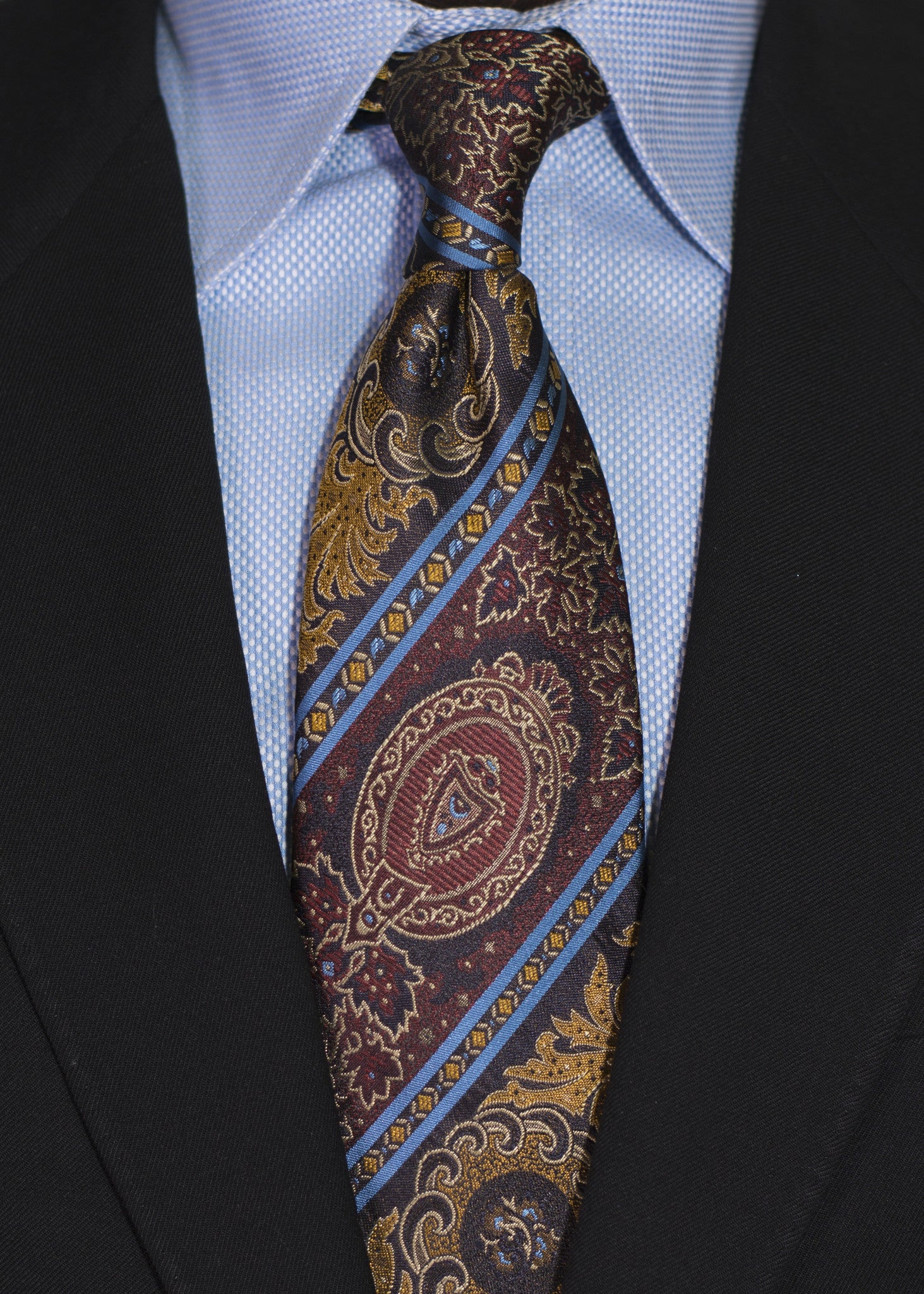 Graniti - Navy Burgandy with Gold leaf Woven Silk