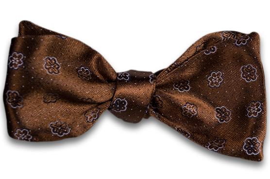 Favara - Copper Satin Silk Self Tie Bow Tie with White Floral Neat Pattern