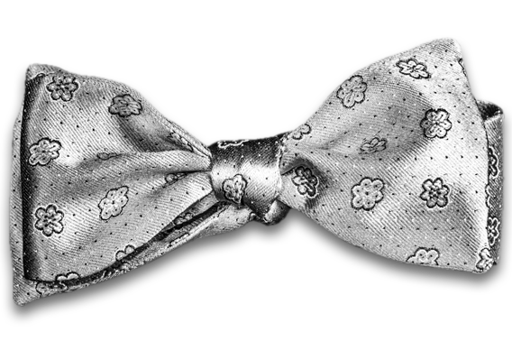 Favara - Silver Satin Silk Self Tie Bow Tie with White Floral Neat Pattern