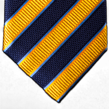 Belpasso - Navy Blue and Gold Silk Striped Mogador silk