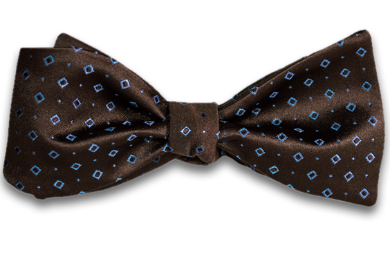 Licata - Chocolate Brown Satin Silk Self Tie Bow Tie with Light Blue Neat Pattern