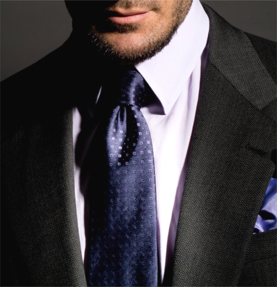 Licata - Navy Blue Satin Silk with Lavender Neat Pattern