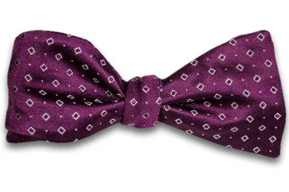 Licata - Plum Wine Satin Silk Self Tie Bow Tie with Silver Neat Pattern