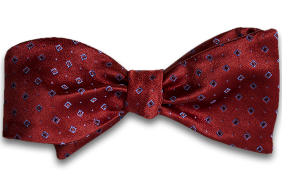 Licata - Red Satin Silk Self Tie Bow Tie with Blue Neat Pattern