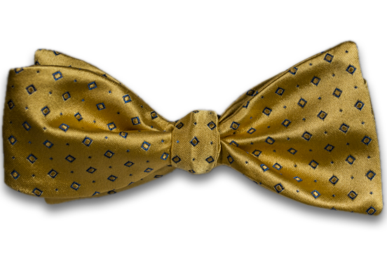 Licata - Yellow Satin Silk Self Tie Bow Tie with Blue Neat Pattern