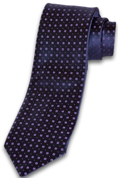 Licata - Navy Blue Satin Silk with Lavender Neat Pattern