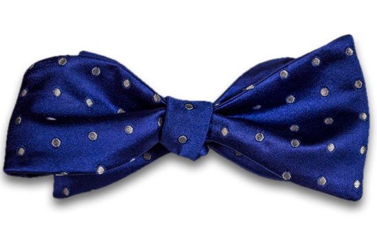 Marsala - Royal Purple Blue Satin Silk Self Tie Bow Tie with Silver White Polka Dot Pattern