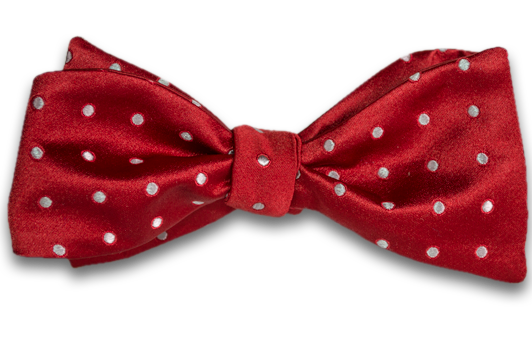 Marsala - Red Satin Silk Self Tie Bow Tie with Silver Polka Dot Pattern